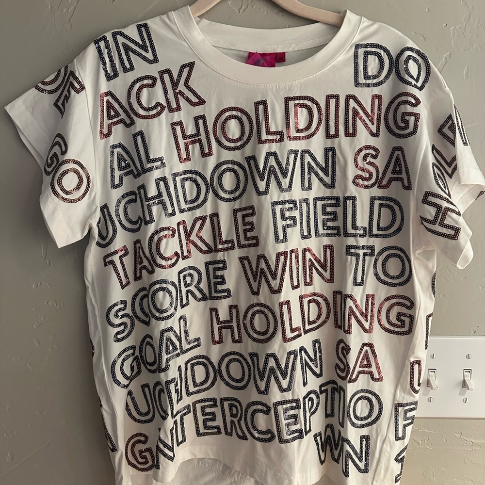 QUEEN OF SPARKLES Maroon/Gray Football Words T-Shirt